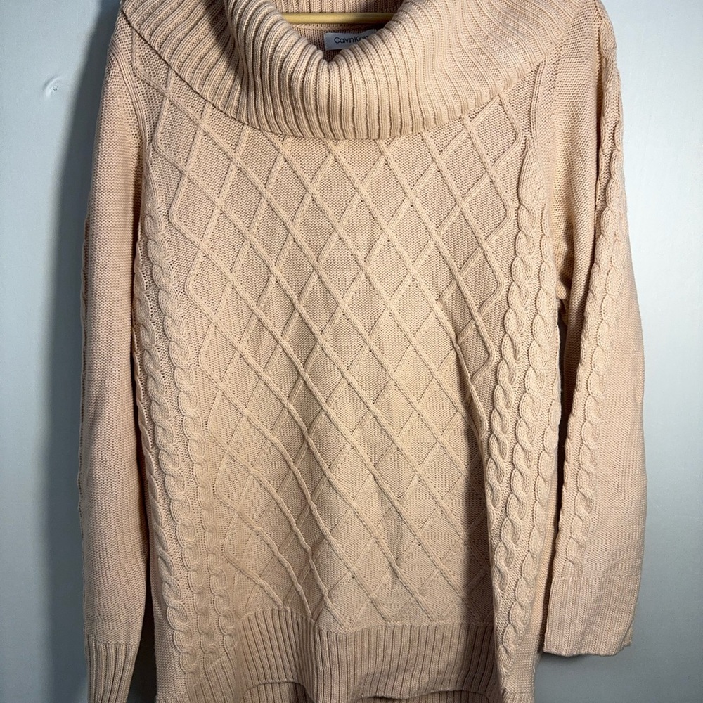 Calvin Klein Blush Pink Cable Knit Cowl Neck Sweater XL